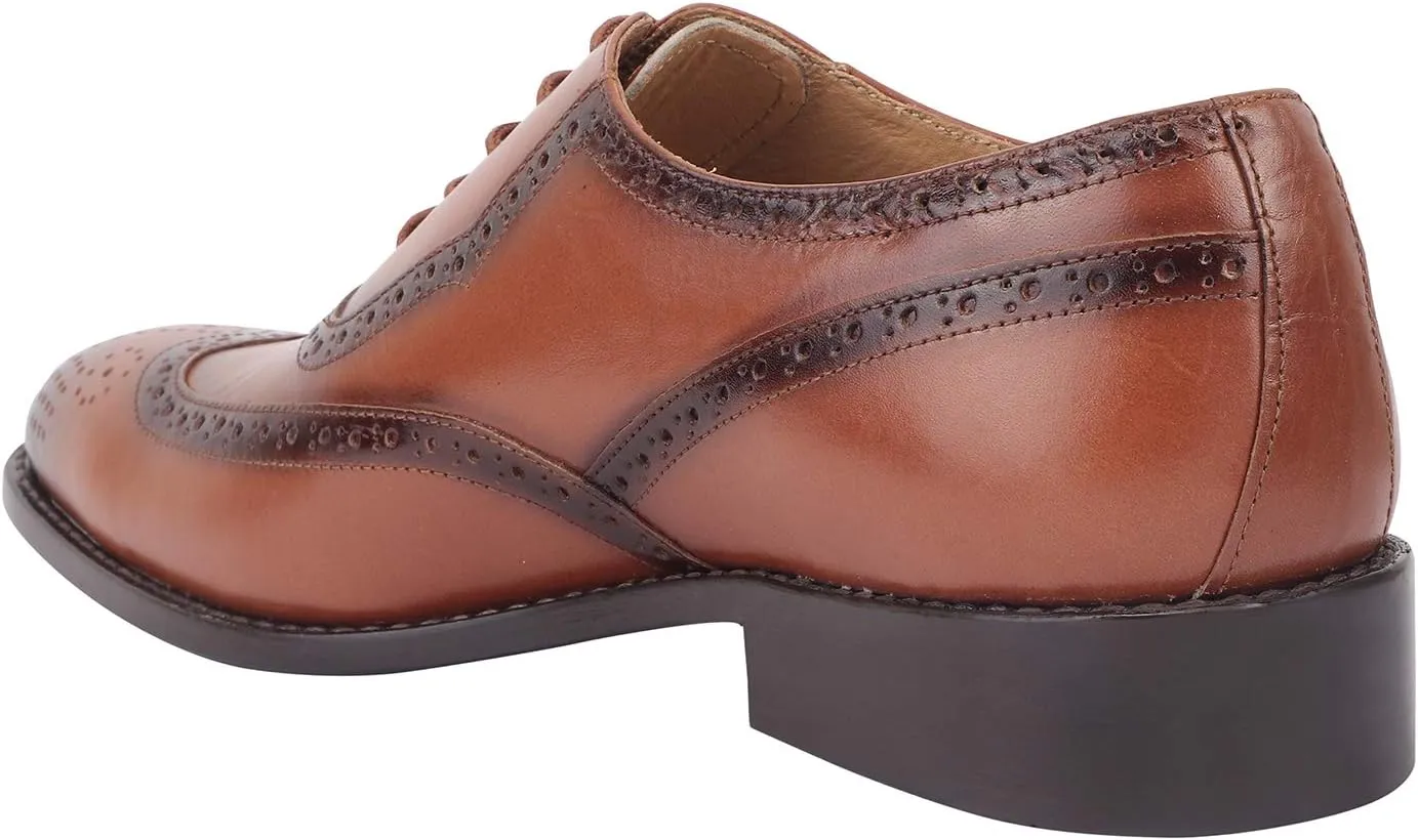 LIBERTYZENO Mens Genuine Leather Adults Wingtip Lace Up Oxford Dress Shoes for Easter Gift