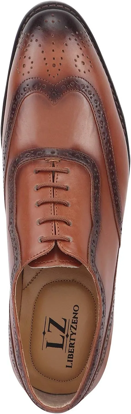 LIBERTYZENO Mens Genuine Leather Adults Wingtip Lace Up Oxford Dress Shoes for Easter Gift