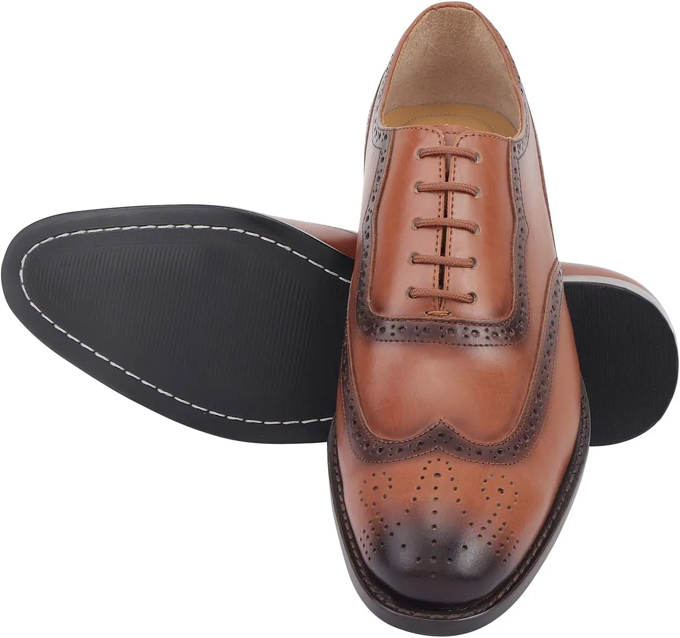 LIBERTYZENO Mens Genuine Leather Adults Wingtip Lace Up Oxford Dress Shoes for Easter Gift