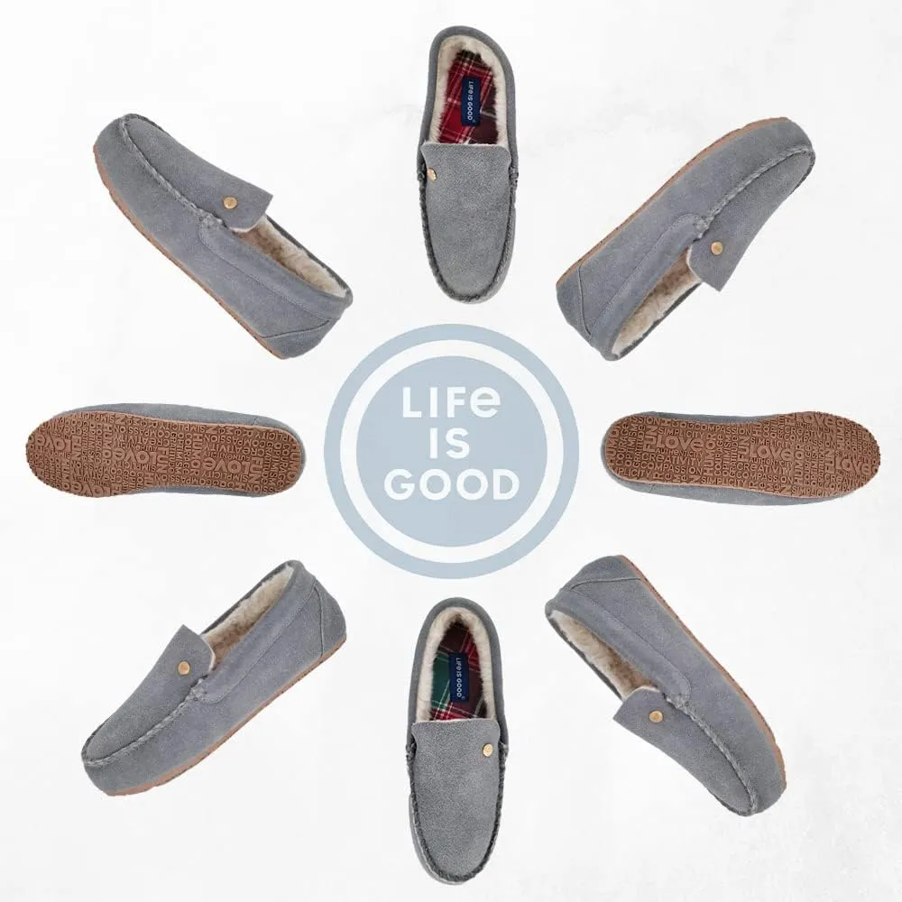 Life is Good Women's Slippers, 302795W - Suede Close Back Indoor/Outdoor Venetian Moccasin Slip-Ons Slipper with Faux Fur or Plaid Lining Cushioned Footbed & EVA Outsoles
