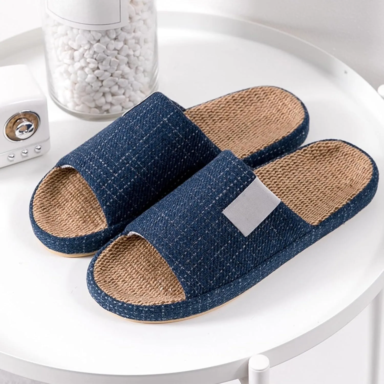 Linen Slippers Summer House Slippers for Women Men Outdoor Beach Slides Sandals House Shoes Non-Slip Indoor Home Slippers