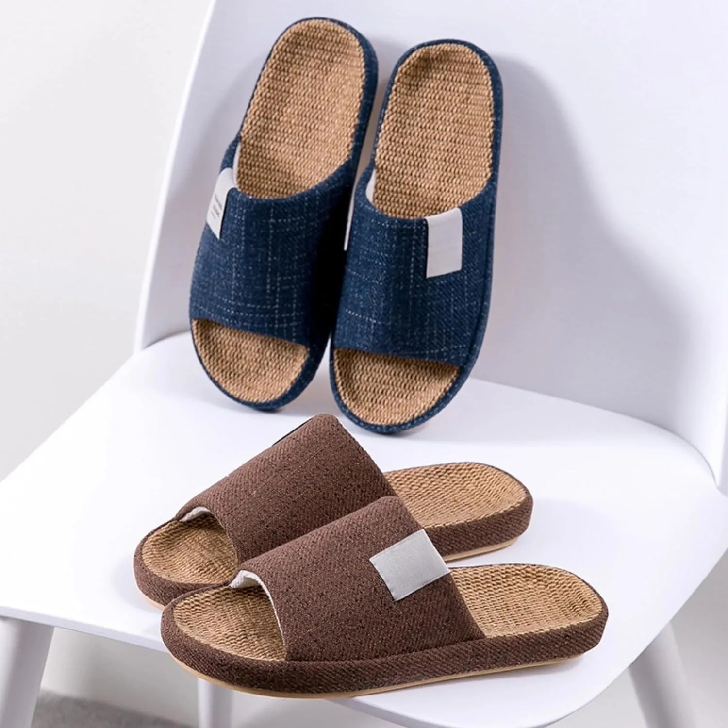 Linen Slippers Summer House Slippers for Women Men Outdoor Beach Slides Sandals House Shoes Non-Slip Indoor Home Slippers