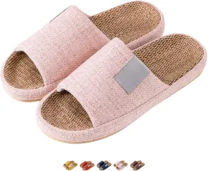 Linen Slippers Summer House Slippers for Women Men Outdoor Beach Slides Sandals House Shoes Non-Slip Indoor Home Slippers