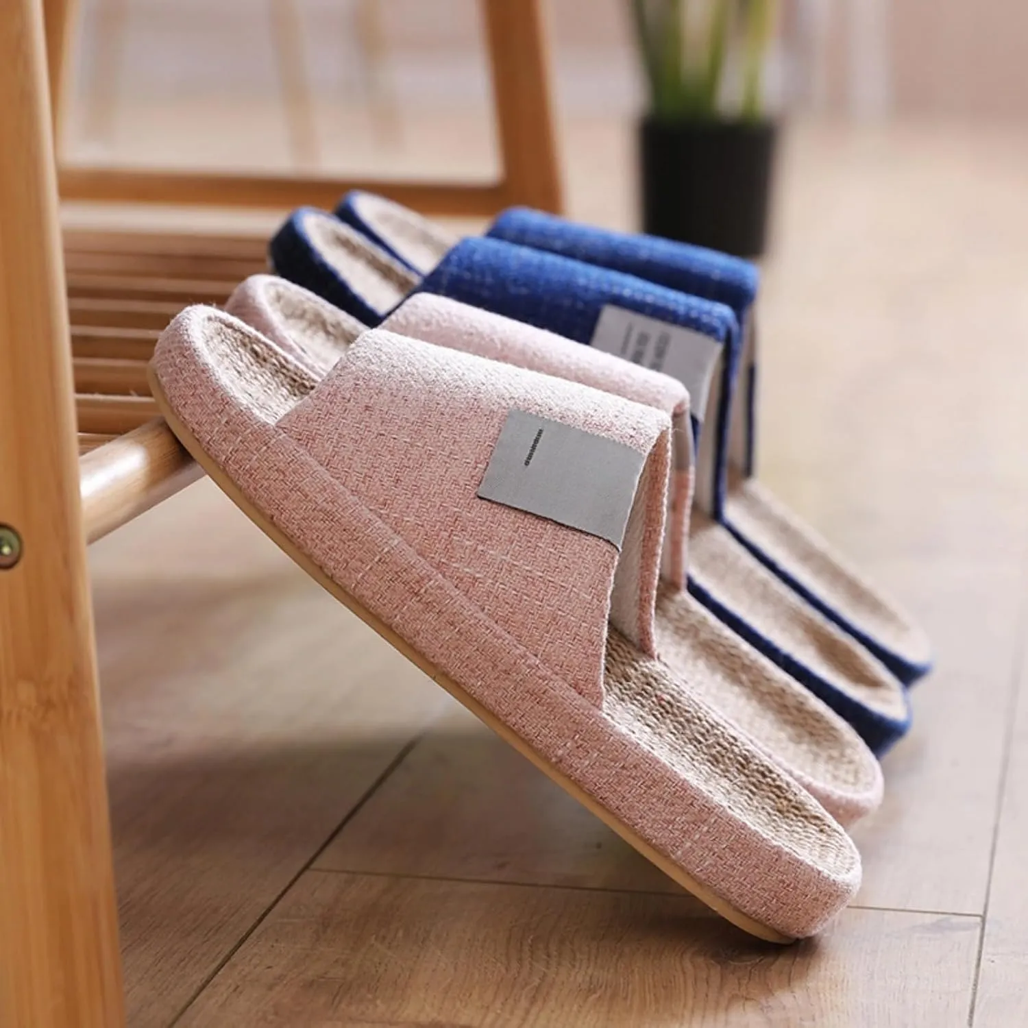 Linen Slippers Summer House Slippers for Women Men Outdoor Beach Slides Sandals House Shoes Non-Slip Indoor Home Slippers