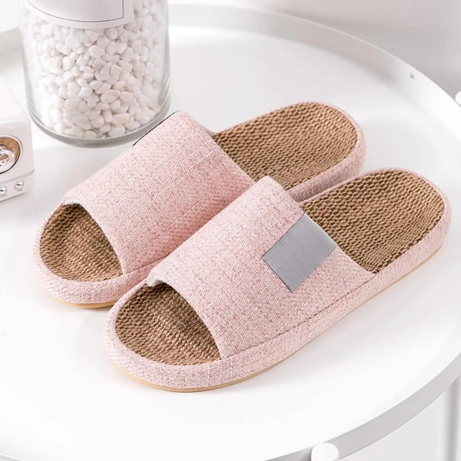 Linen Slippers Summer House Slippers for Women Men Outdoor Beach Slides Sandals House Shoes Non-Slip Indoor Home Slippers