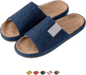 Linen Slippers Summer House Slippers for Women Men Outdoor Beach Slides Sandals House Shoes Non-Slip Indoor Home Slippers