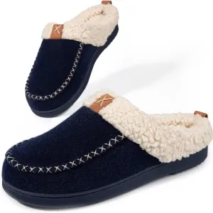 LongBay Womens Felt Sherpa Bedroom Slippers Warm Cozy Wool-Like Moccasin Slippers for Indoor Outdoor Winter Memory Foam House Shoes Slip-On with Fuzzy Plush Lining