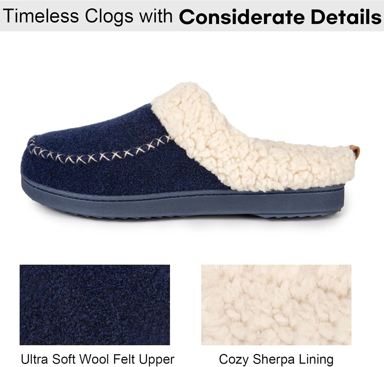 LongBay Womens Felt Sherpa Bedroom Slippers Warm Cozy Wool-Like Moccasin Slippers for Indoor Outdoor Winter Memory Foam House Shoes Slip-On with Fuzzy Plush Lining