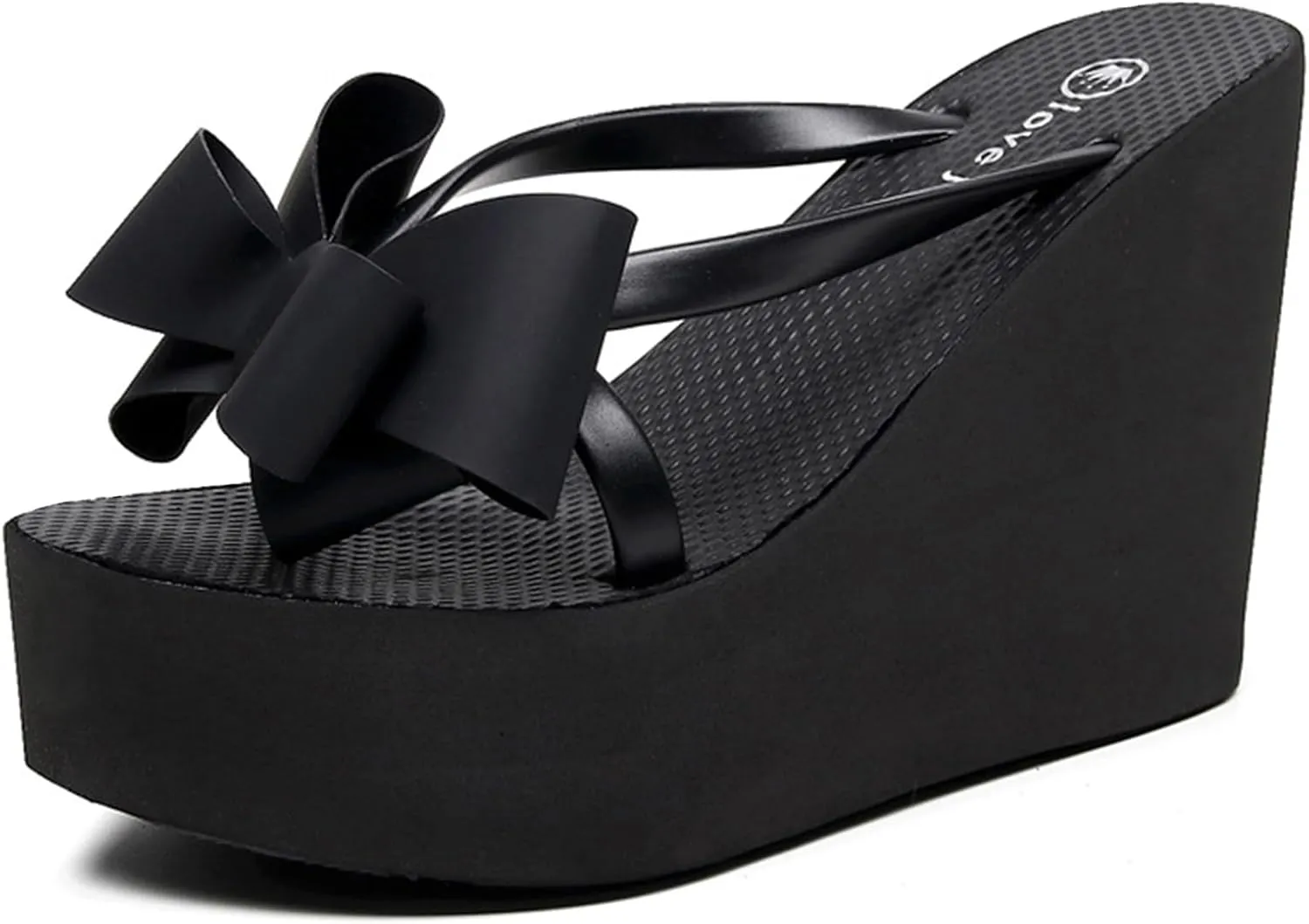 Lossarye Women's Bow Platform Wedge Flip Flops Summer Anti-Slip Comfortable Cute High Heel Slide Sandals Beach Thong Sandals