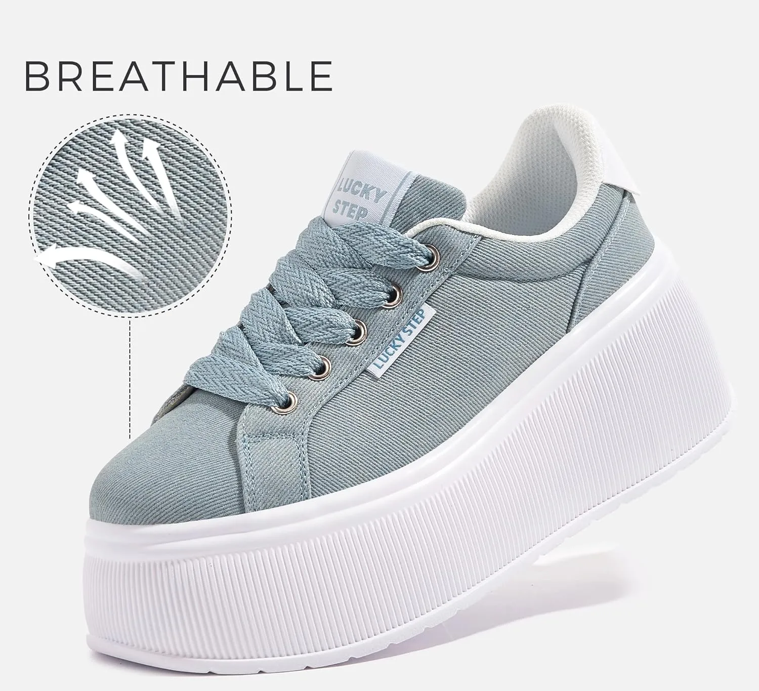 LUCKY STEP Women's Platform Fashion Sneakers Classic Wedge Canvas Casual Low Top Retro Walking Shoes