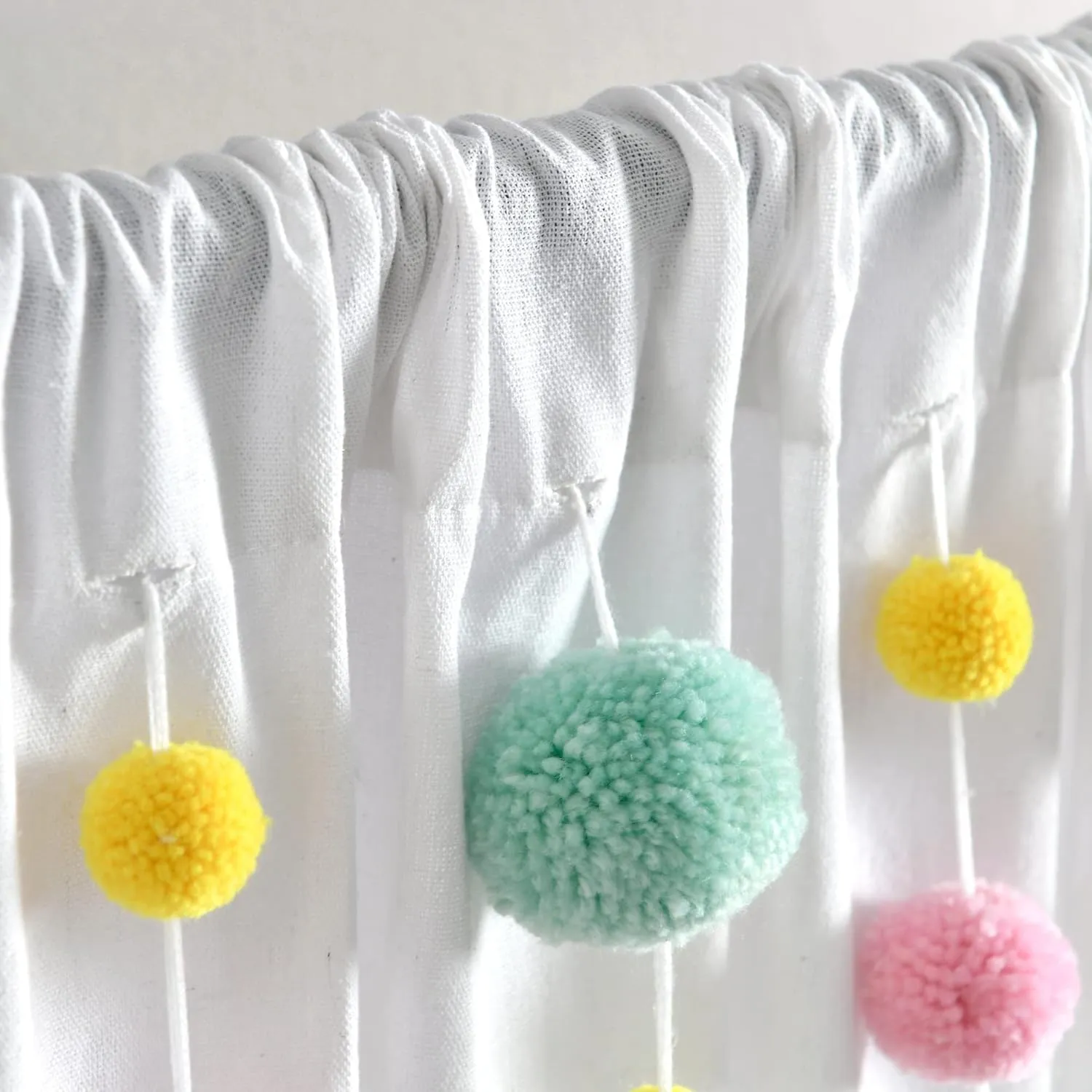 Lush Decor Boho Pom Pom Tassel Linen Window Curtain Panel (Single Panel), 84" L x 52" W, Aqua & Pin