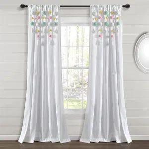 Lush Decor Boho Pom Pom Tassel Linen Window Curtain Panel (Single Panel), 84" L x 52" W, Aqua & Pin