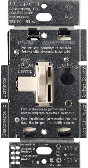 Lutron Ariadni/Toggler LED  Dimmer Switch for Dimmable LED, Halogen and Incandescent Bulbs, 150 Watt, Single-Pole or 3-Way, AYCL-153P-LA, Light Almond