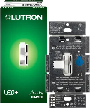 Lutron Ariadni/Toggler LED  Dimmer Switch for Dimmable LED, Halogen and Incandescent Bulbs, 150 Watt, Single-Pole or 3-Way, AYCL-153P-WH, White