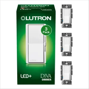 Lutron Diva LED  Dimmer Switch for Dimmable LED, Halogen and Incandescent Bulbs, 150 Watt, Single-Pole or 3-Way, DVCL-153P-WH-3-A, White, 3 Pack