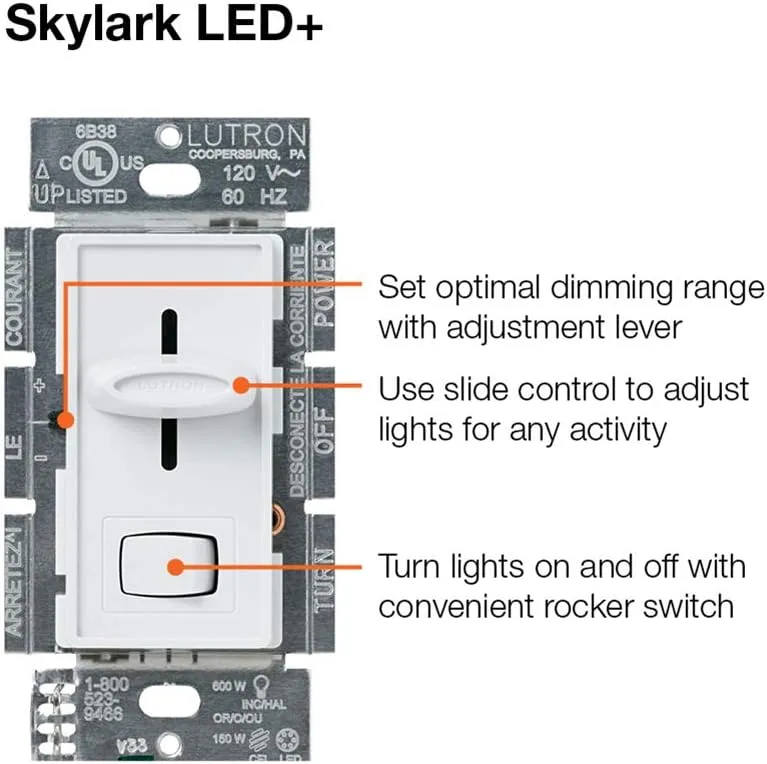 Lutron Skylark LED  Dimmer Switch for Dimmable LED, Halogen and Incandescent Bulbs | 150W/Single-Pole or 3-Way | SCL-153P-LA | Light Almond