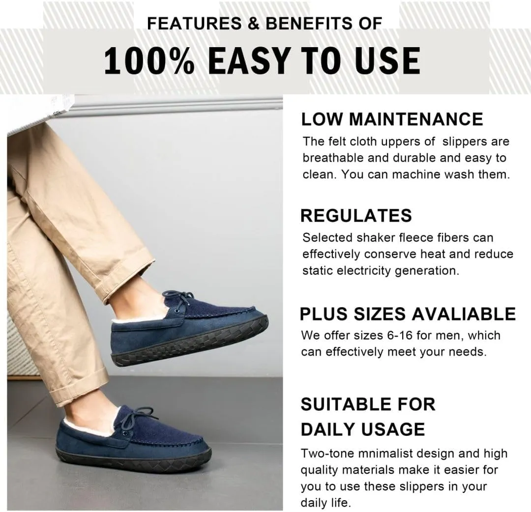 MAINCH Mens Moccasin Slippers with Memory Foam Insoles Warm Furry Lining Indoor Outdoor Size 7-16