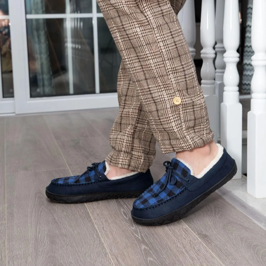 MAINCH Mens Moccasin Slippers with Memory Foam Insoles Warm Furry Lining Indoor Outdoor Size 7-16