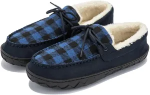 MAINCH Mens Moccasin Slippers with Memory Foam Insoles Warm Furry Lining Indoor Outdoor Size 7-16