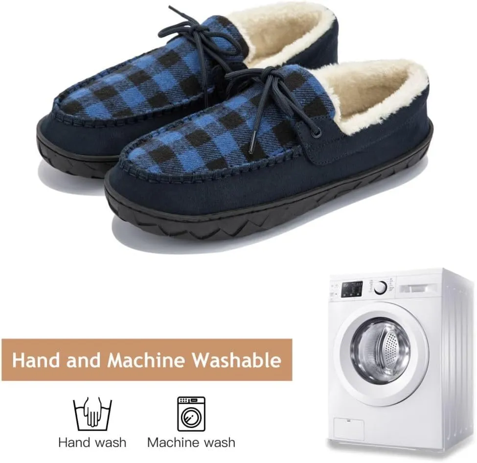 MAINCH Mens Moccasin Slippers with Memory Foam Insoles Warm Furry Lining Indoor Outdoor Size 7-16