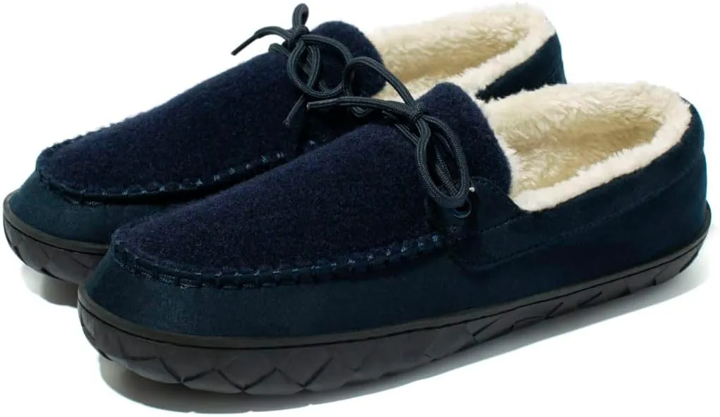 MAINCH Mens Moccasin Slippers with Memory Foam Insoles Warm Furry Lining Indoor Outdoor Size 7-16
