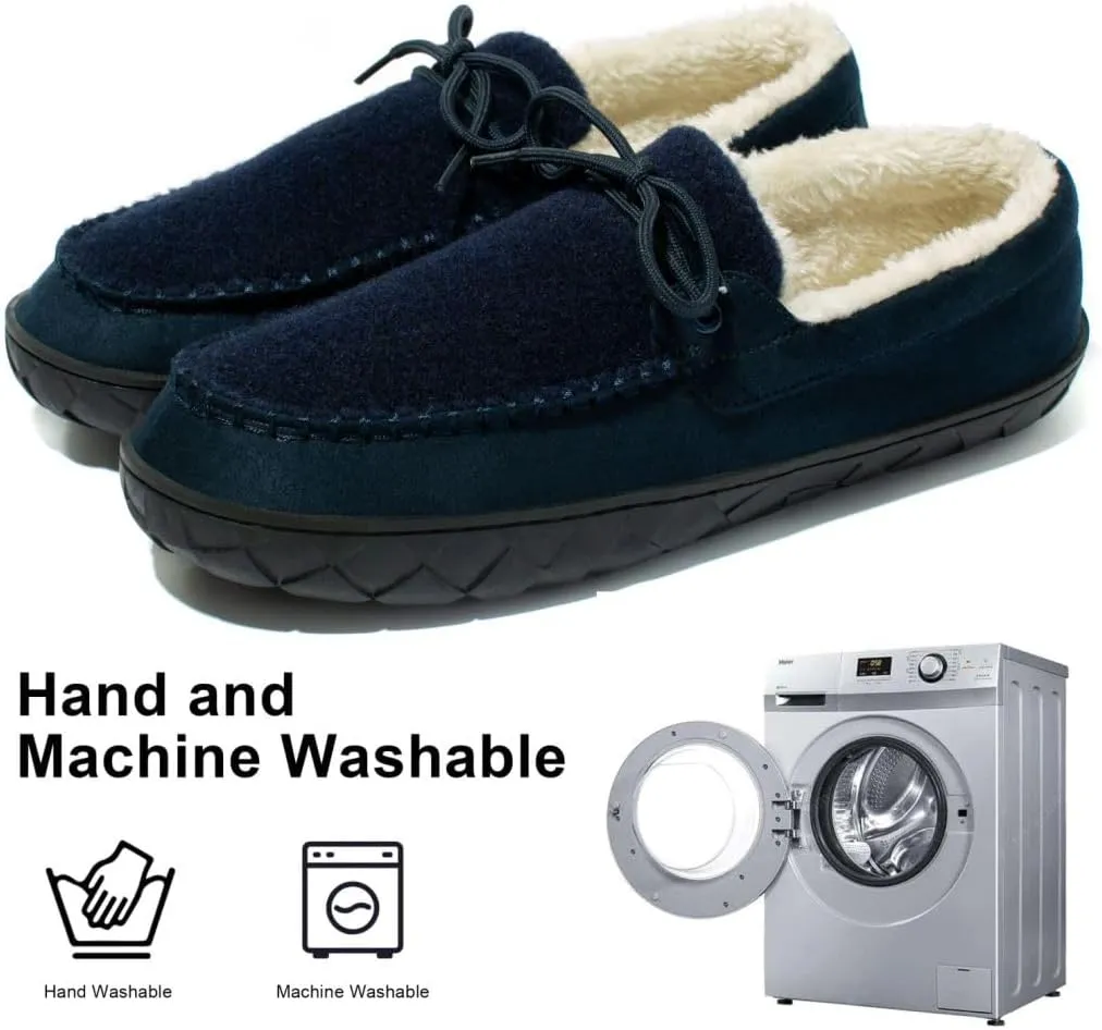 MAINCH Mens Moccasin Slippers with Memory Foam Insoles Warm Furry Lining Indoor Outdoor Size 7-16