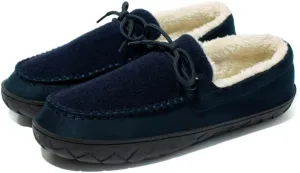 MAINCH Mens Moccasin Slippers with Memory Foam Insoles Warm Furry Lining Indoor Outdoor Size 7-16