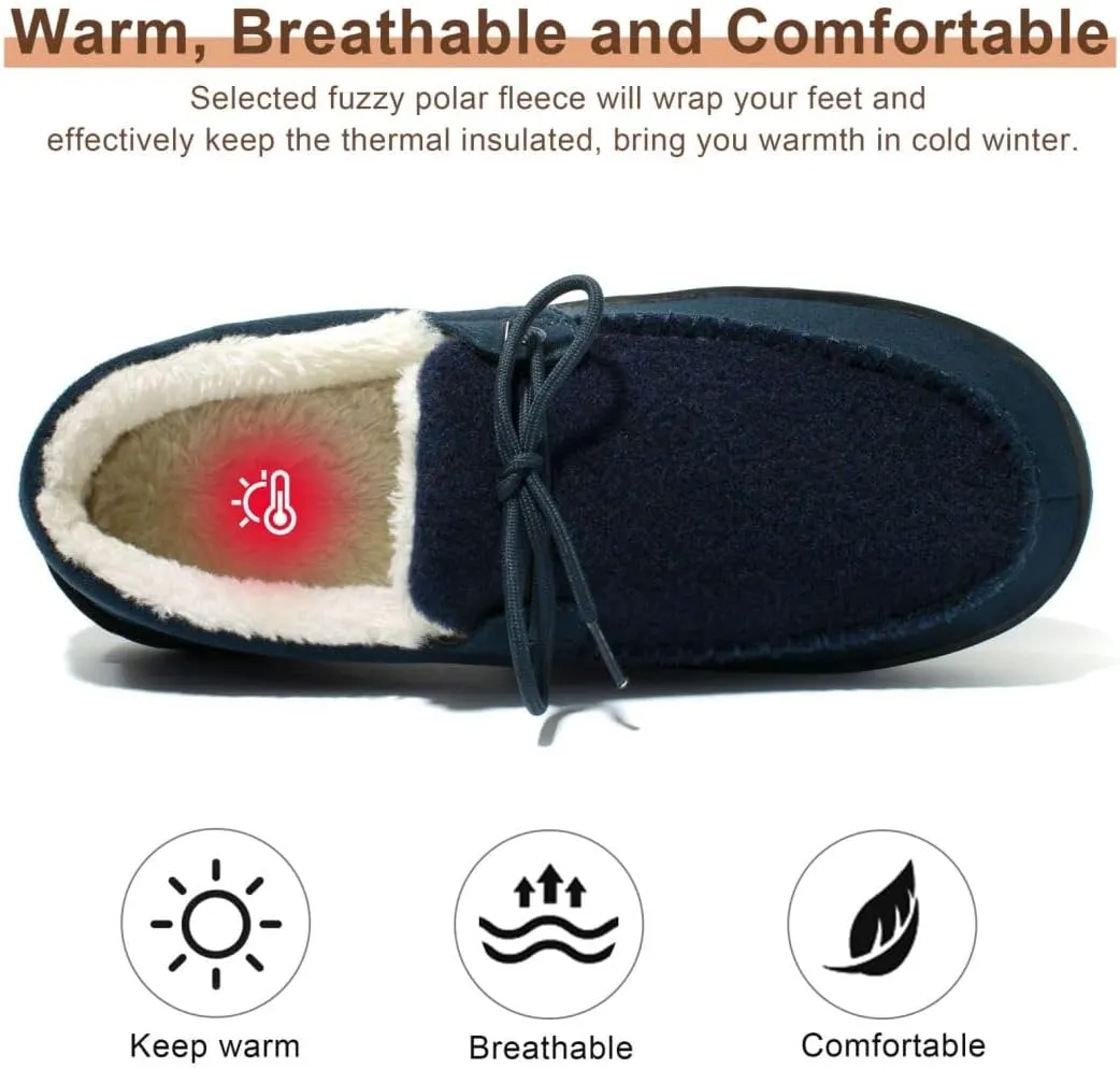 MAINCH Mens Moccasin Slippers with Memory Foam Insoles Warm Furry Lining Indoor Outdoor Size 7-16