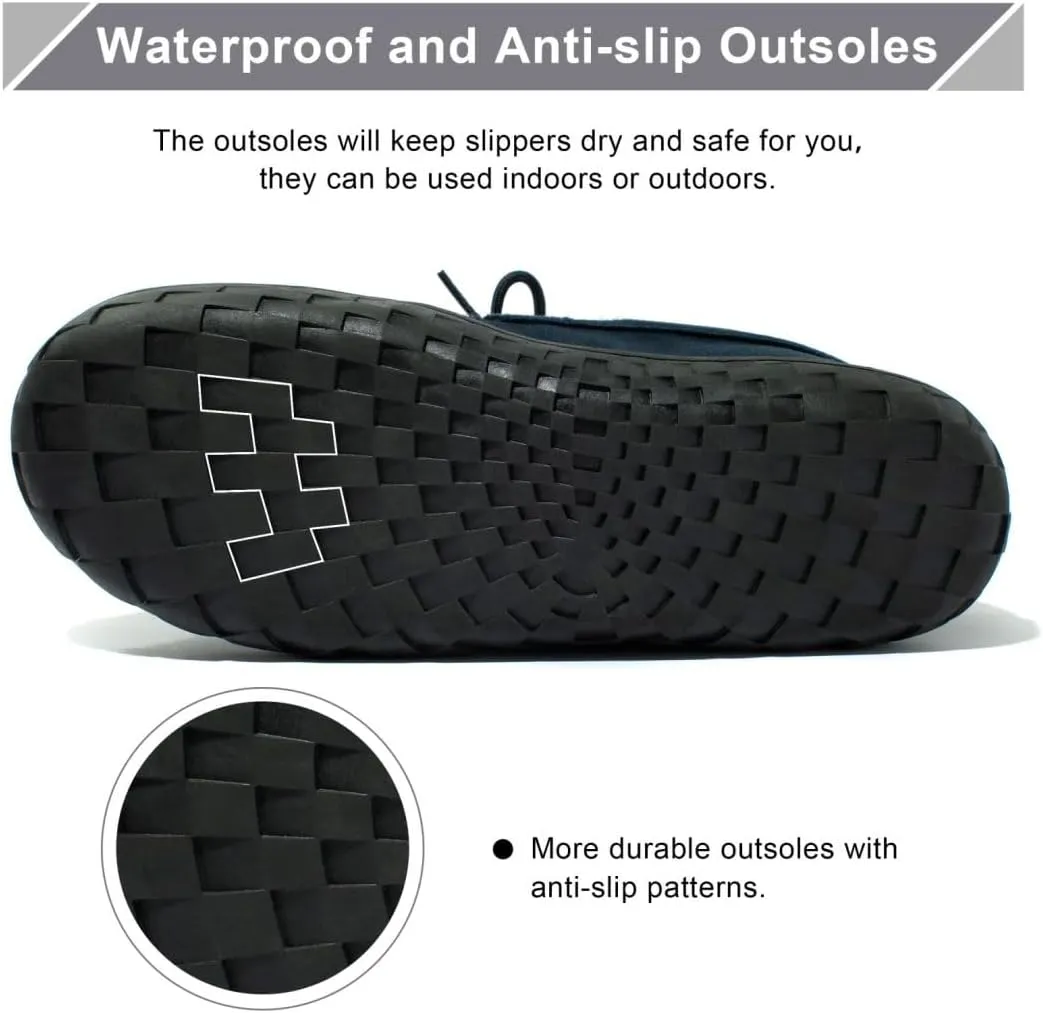 MAINCH Mens Moccasin Slippers with Memory Foam Insoles Warm Furry Lining Indoor Outdoor Size 7-16