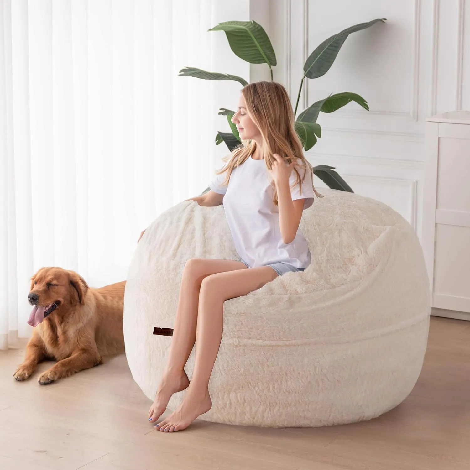 MAXYOYO Giant Bean Bag Chair Bed for Adults, Convertible Beanbag Folds from Lazy Chair to Floor Mattress Bed, Large Floor Sofa Couch, Big Sofa Bed, High-Density Foam Filling, Machine Washable