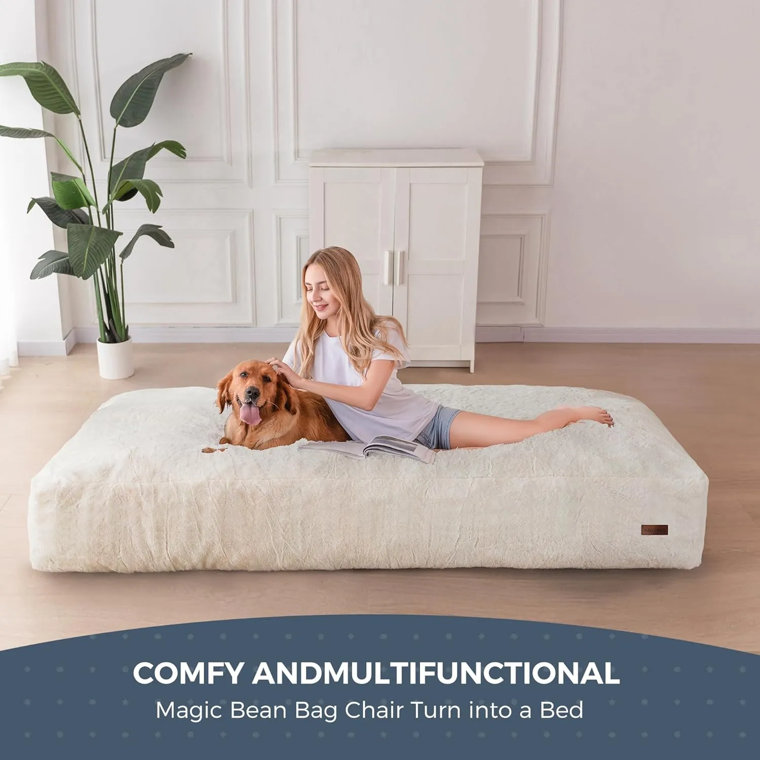 MAXYOYO Giant Bean Bag Chair Bed for Adults, Convertible Beanbag Folds from Lazy Chair to Floor Mattress Bed, Large Floor Sofa Couch, Big Sofa Bed, High-Density Foam Filling, Machine Washable