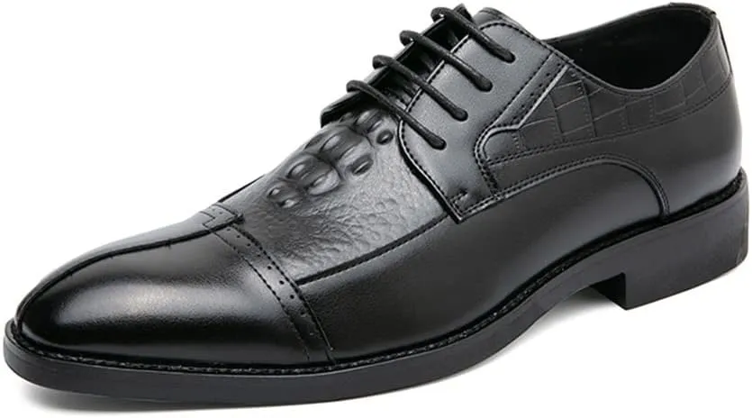 MCMUS Oxford Formal Shoes for Men Lace Up Cap Toe Split Toe Crocodile Print Burnished Toe Anti-Slip Rubber Sole Non Slip Block Heel Wedding Suitable for Many Occasions