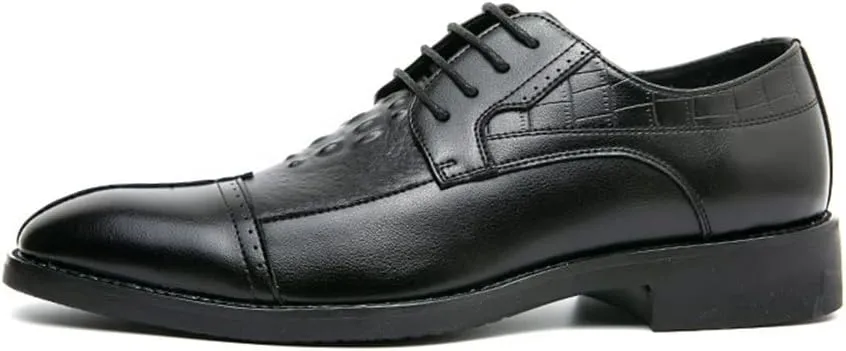 MCMUS Oxford Formal Shoes for Men Lace Up Cap Toe Split Toe Crocodile Print Burnished Toe Anti-Slip Rubber Sole Non Slip Block Heel Wedding Suitable for Many Occasions