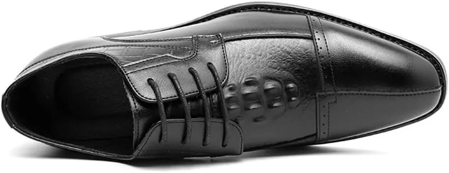 MCMUS Oxford Formal Shoes for Men Lace Up Cap Toe Split Toe Crocodile Print Burnished Toe Anti-Slip Rubber Sole Non Slip Block Heel Wedding Suitable for Many Occasions