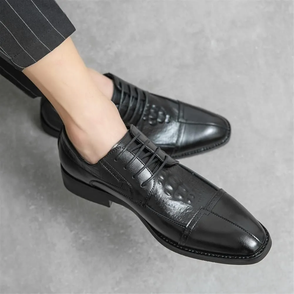 MCMUS Oxford Formal Shoes for Men Lace Up Cap Toe Split Toe Crocodile Print Burnished Toe Anti-Slip Rubber Sole Non Slip Block Heel Wedding Suitable for Many Occasions
