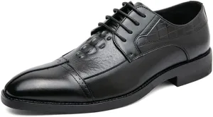 MCMUS Oxford Formal Shoes for Men Lace Up Cap Toe Split Toe Crocodile Print Burnished Toe Anti-Slip Rubber Sole Non Slip Block Heel Wedding Suitable for Many Occasions