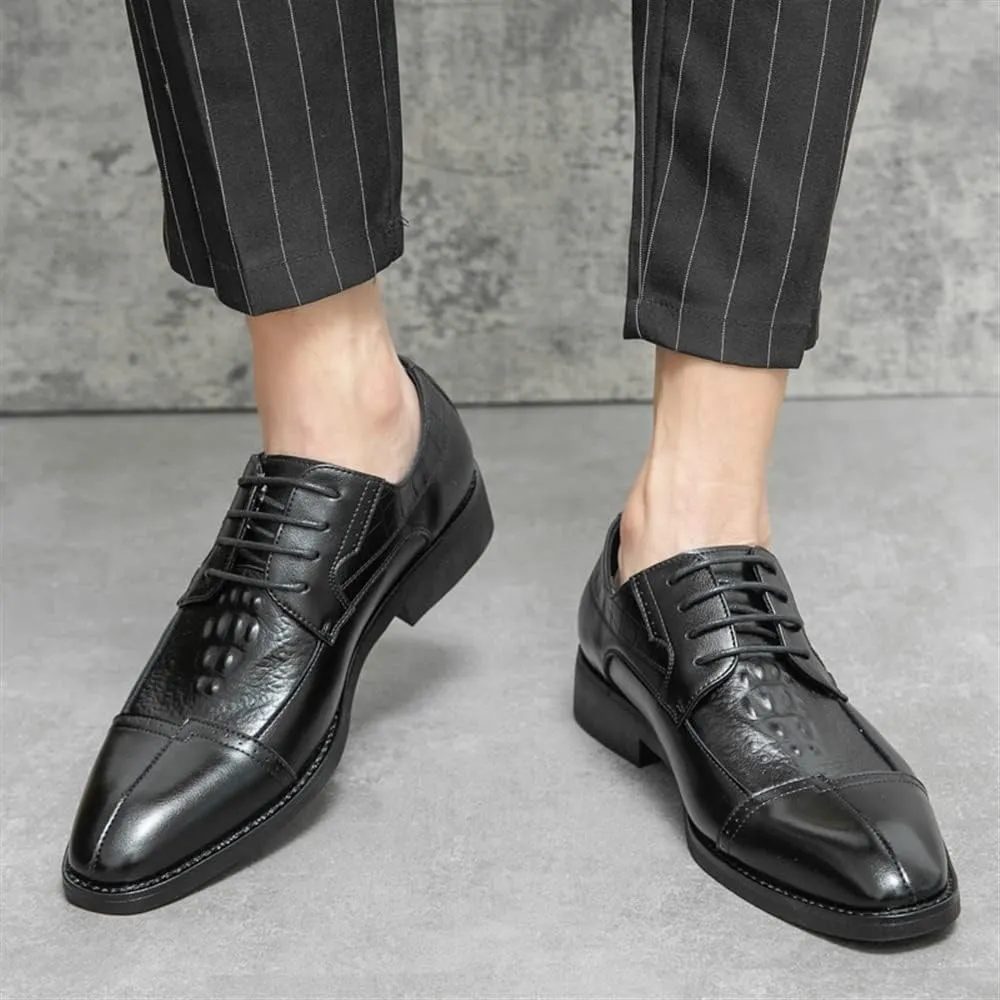 MCMUS Oxford Formal Shoes for Men Lace Up Cap Toe Split Toe Crocodile Print Burnished Toe Anti-Slip Rubber Sole Non Slip Block Heel Wedding Suitable for Many Occasions