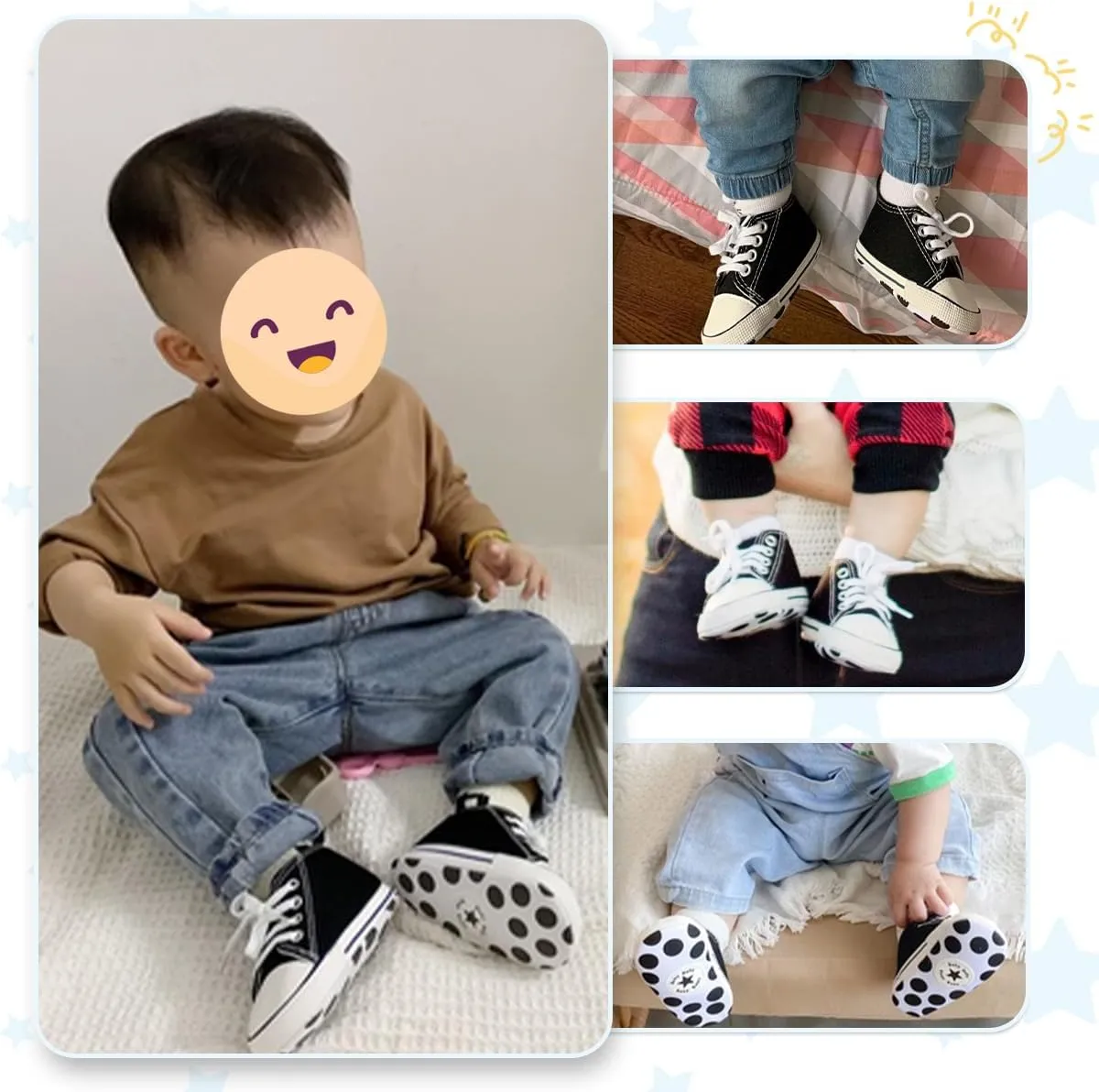 Meckior Baby Girls Boys Canvas Sneakers Soft Sole High-Top Ankle Infant First Walkers Crib Shoes