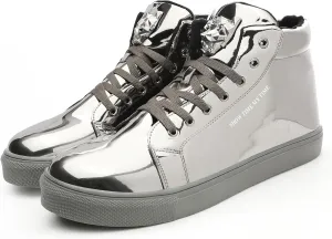 Men Fashion Sneakers for Men High Top Lace-up Shiny Shoes for Motorcycle Metallic Sneakers Sequin