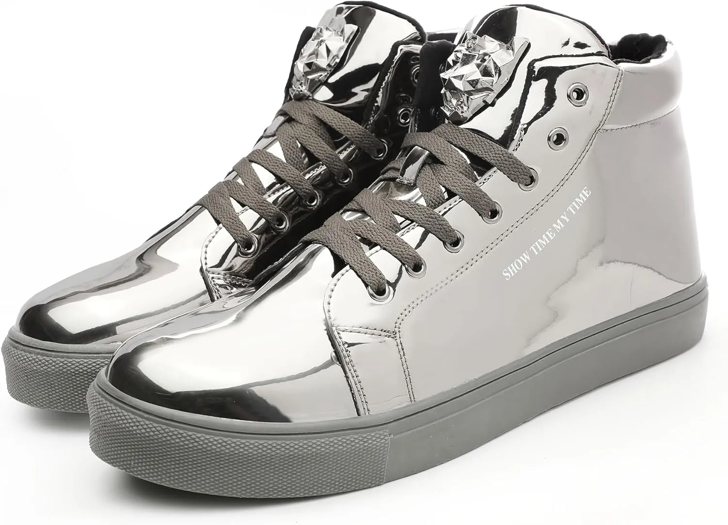 Men Fashion Sneakers for Men High Top Lace-up Shiny Shoes for Motorcycle Metallic Sneakers Sequin
