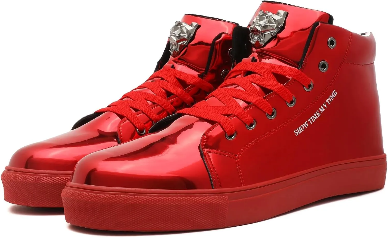 Men Fashion Sneakers for Men High Top Lace-up Shiny Shoes for Motorcycle Metallic Sneakers Sequin