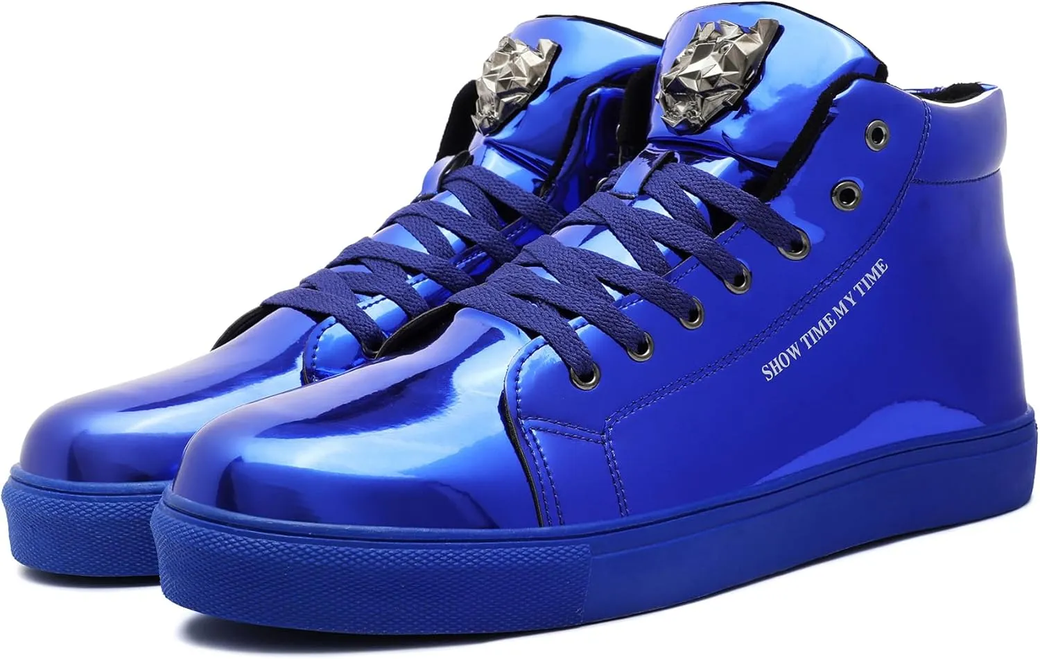 Men Fashion Sneakers for Men High Top Lace-up Shiny Shoes for Motorcycle Metallic Sneakers Sequin