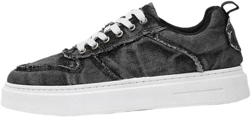 Men's Casual Street Sneakers - Solid Color Low Top Lace-Up Shoes with Fabric Upper,