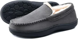 Men's Fuzzy Moccasin House Slippers Memory Foam, Cozy Mens Fluffy Warm Indoor Slippers Closed Back for Winter, Non-Slip Soft Comfy Bedroom Slippers for Men