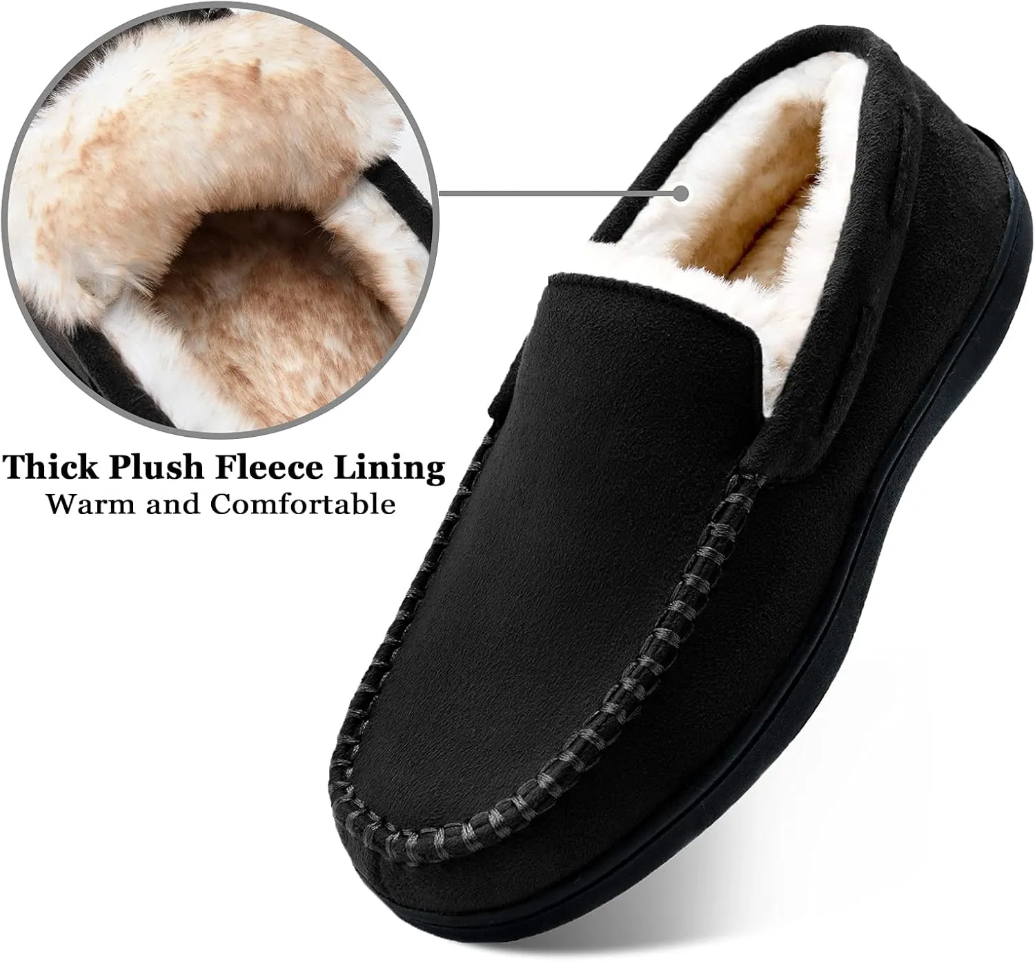 Men's Fuzzy Moccasin House Slippers Memory Foam, Cozy Mens Fluffy Warm Indoor Slippers Closed Back for Winter, Non-Slip Soft Comfy Bedroom Slippers for Men