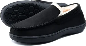 Men's Fuzzy Moccasin House Slippers Memory Foam, Cozy Mens Fluffy Warm Indoor Slippers Closed Back for Winter, Non-Slip Soft Comfy Bedroom Slippers for Men