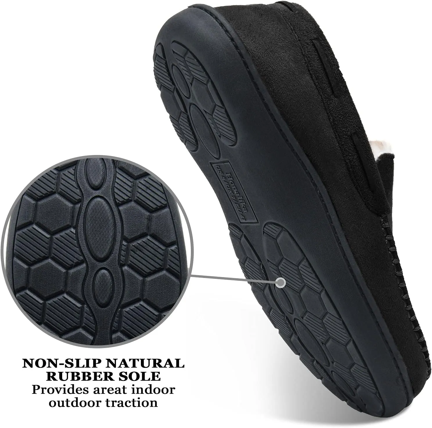 Men's Fuzzy Moccasin House Slippers Memory Foam, Cozy Mens Fluffy Warm Indoor Slippers Closed Back for Winter, Non-Slip Soft Comfy Bedroom Slippers for Men