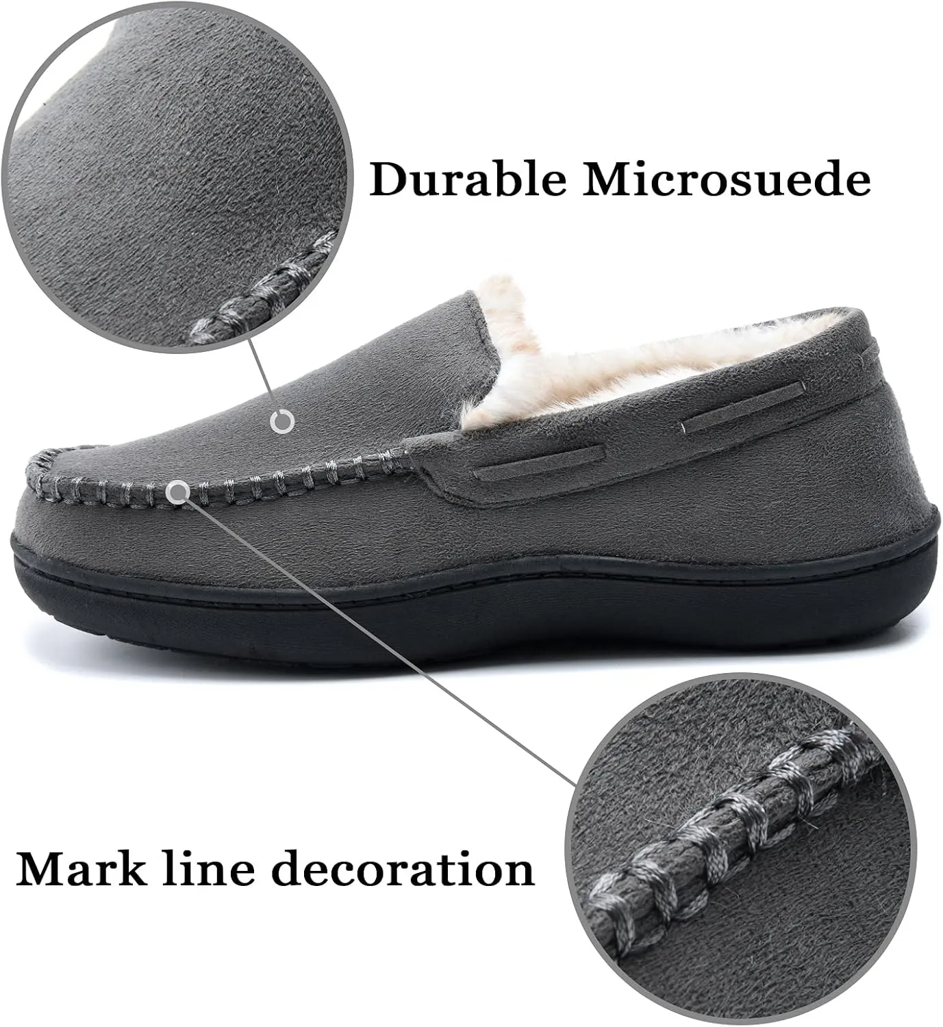 Men's Fuzzy Moccasin House Slippers Memory Foam, Cozy Mens Fluffy Warm Indoor Slippers Closed Back for Winter, Non-Slip Soft Comfy Bedroom Slippers for Men