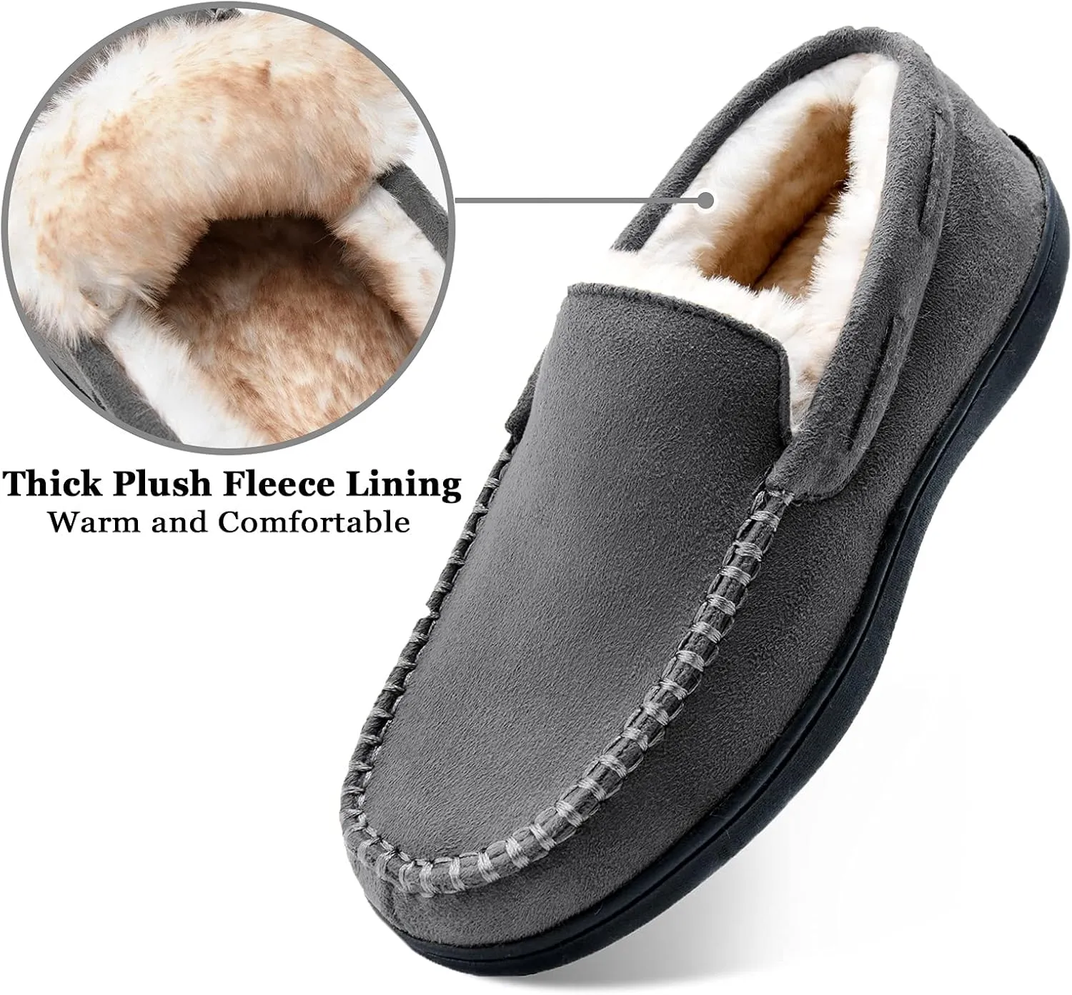 Men's Fuzzy Moccasin House Slippers Memory Foam, Cozy Mens Fluffy Warm Indoor Slippers Closed Back for Winter, Non-Slip Soft Comfy Bedroom Slippers for Men