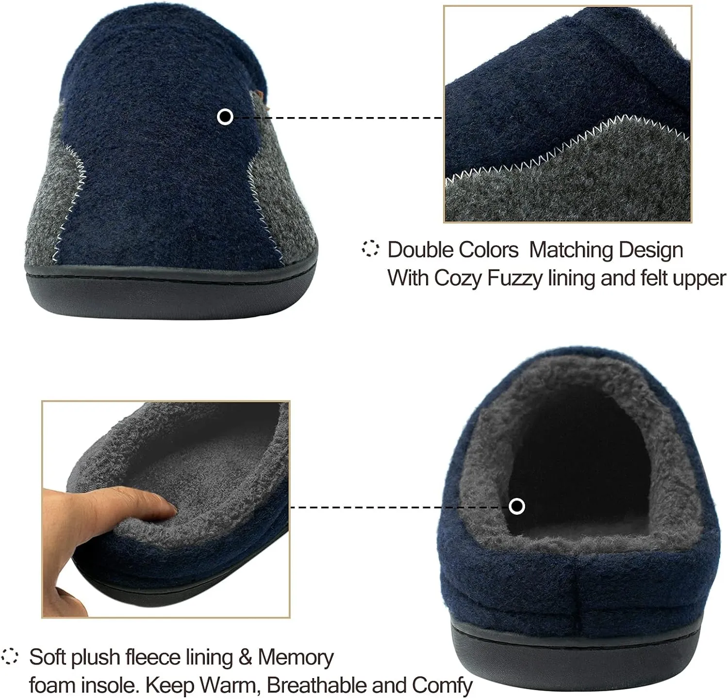 Mens Moccasin Slippers Cozy Memory Foam Fuzzy Plush Lined Slip on Adjustable Tongue House Shoes Indoor Outdoor
